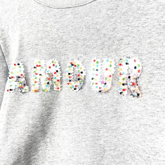 🆕 NWOT Endless Rose Size Small SEQUINS & BEADS LETTER SWEATSHIRT Amour Top - Picture 3 of 5